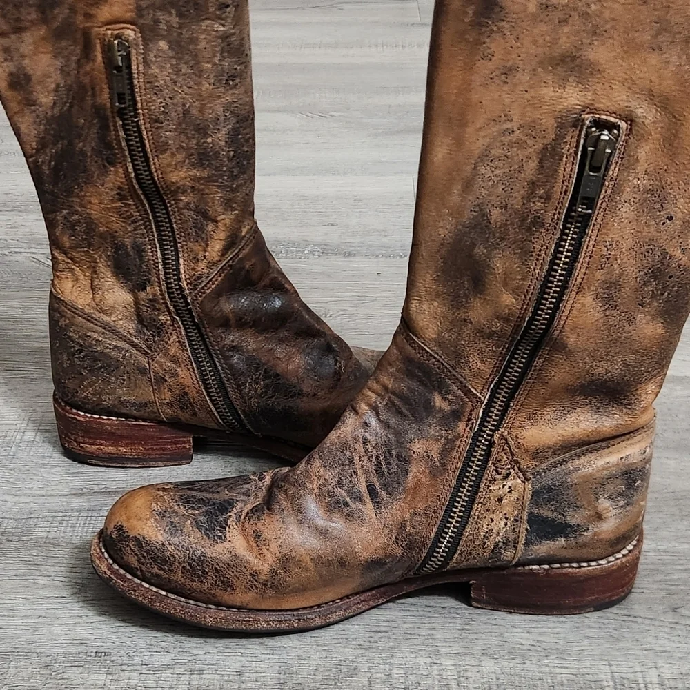 BED STU Leather Tan/Black‎ Distressed Tall Boots